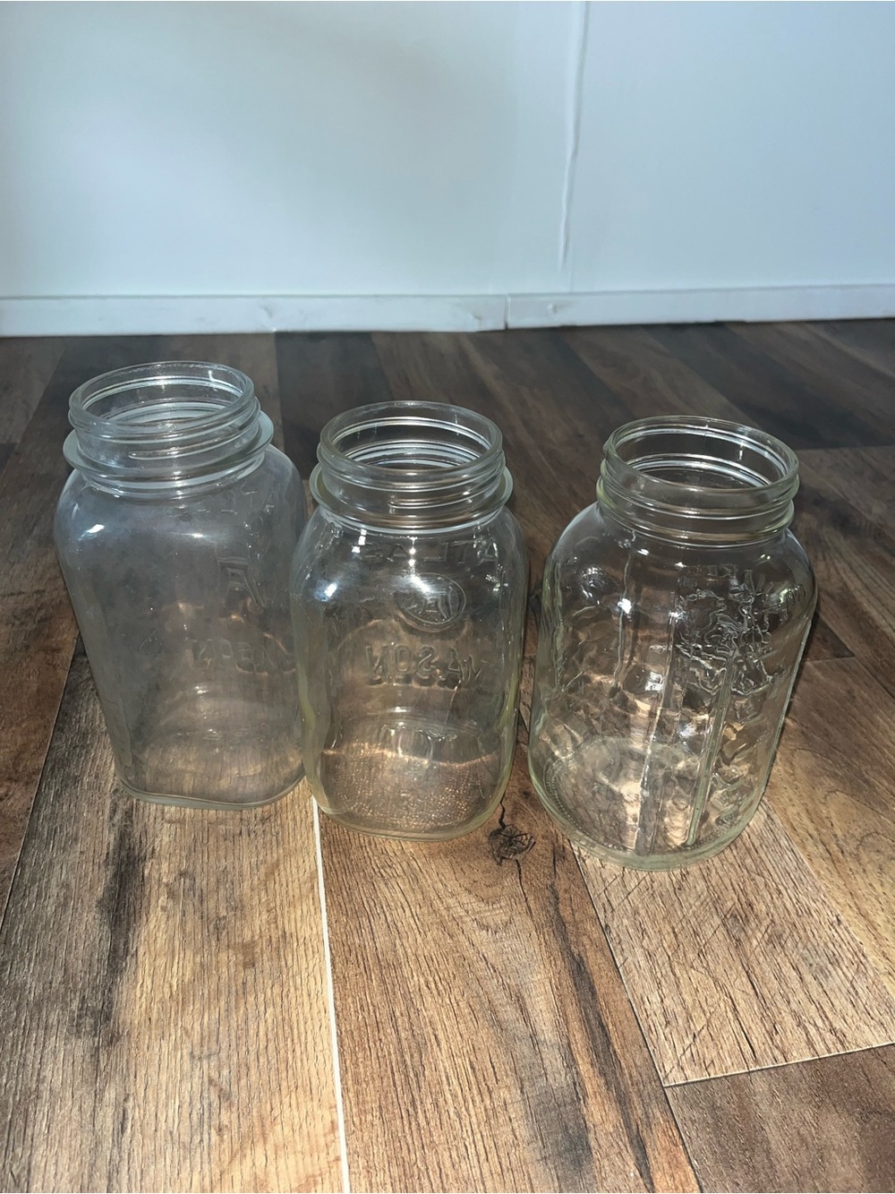 Vintage Atlas Mason Glass Jars - Clear Glass Set of 3 - Picture 2 of 3